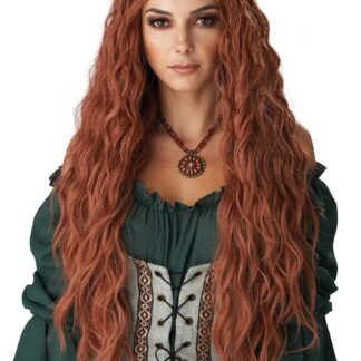 Pikk lokkis parukas naistele, punakaspruun (71cm)