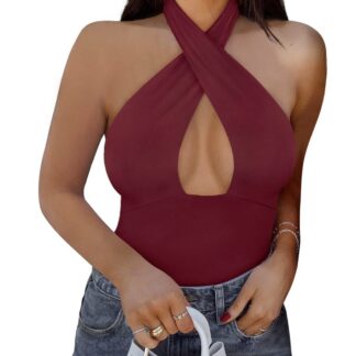 Naiste halter-kaelusega bodi, bordoopunane (XXL)