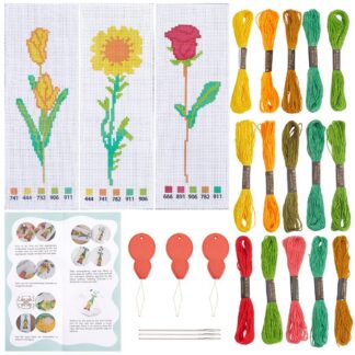 Ristpistes järjehoidjate tegemise komplektid, lille- ja taimemotiividega (3 järjehoidjat)