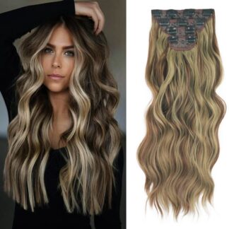 Klambritega lokkis juuksepikendused, pruun ja blond (4tk)