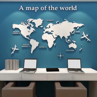Akrüülist 3D maailmakaart-seinakleebis, valge