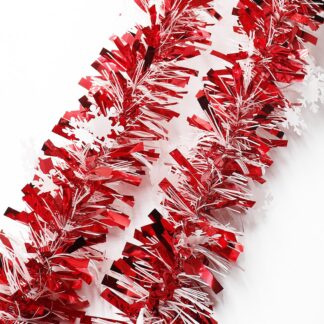 Jõulugirland lumehelvestega, punane ja valge (10m)