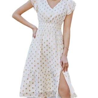 Pidulik lühikeste varrukatega kleit naistele, valge (XL)