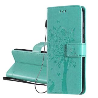 Realme C21 rahakotiga telefonikaaned, nahast, roheline, reljeefse mustriga