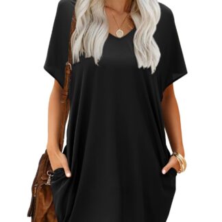 V-kaelusega põlvini suvekleit, must (L)