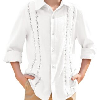 Puuvillane pikkade varrukatega särk poistele, valge (s. 7-8a)