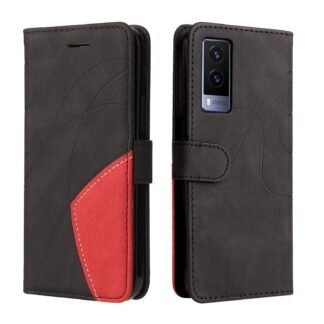 Vivo V21e 5G rahakott-telefonikaaned, kunstnahast, must