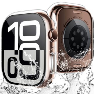 Apple Watch Series 10 kaitseümbris karastatud klaasiga, veekindel, läbipaistev (2tk, 46mm)