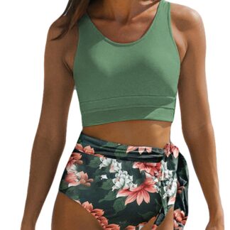 Naiste kõrge pihtiga lillelised bikiinid (M)