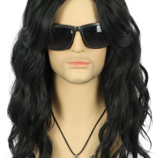 Pikk lokkis parukas, must