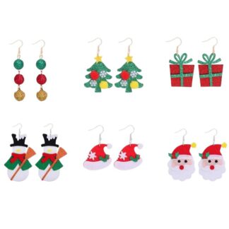 Rippuvad jõuluteemalised kõrvarõngad, mitmevärvilised (6 paari)