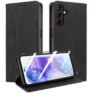 Samsung Galaxy A55 5G telefonikaaned, must, nahast, klapiga