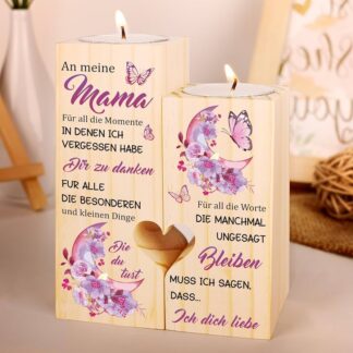 Südamekujulised puidust küünlajalad, lilla õiega (kopeeri)