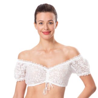 Õlgadest paljas pitsiline dirndl-pluus, valge (s. 44)