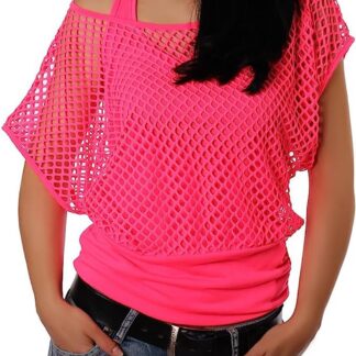 Naiste võrkpluus, 80ndate stiilis, neoonroosa (M)