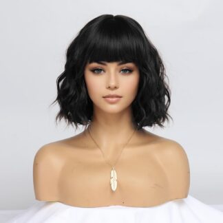 Laineline tuka ja bob-lõikega parukas, must (30cm)