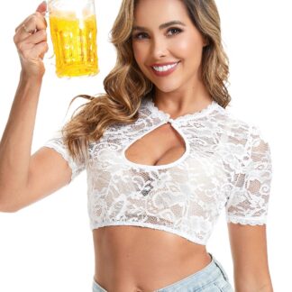 Pitsiline lühikeste varrukatega dirndl-pluus, valge (S)