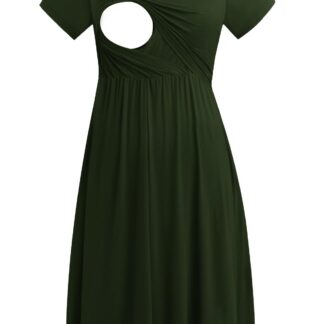 Lühikeste varrukatega imetamiskleit, oliiviroheline (L)