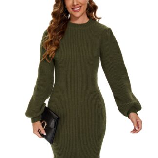 Kõrge kaelusega villasegune kleit, tumeroheline (M)