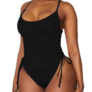 Naiste kõrge pihaga ühesosaline ujumistrikoo, must (S)