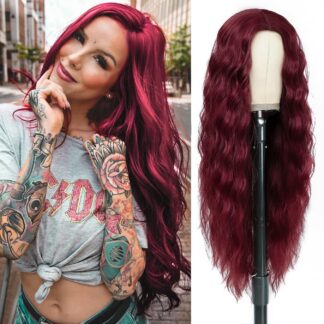 Pikk laineis parukas, veinipunane