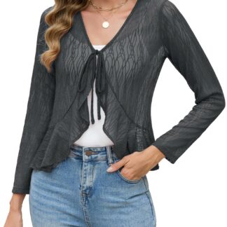 Veniv pikkade varrukatega bolero, hallikassinine (L)