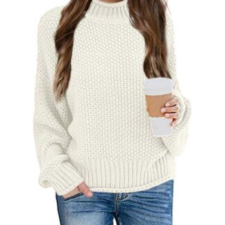 Kootud kõrge kaelusega kampsun tüdrukutele, beež (s. 6a)