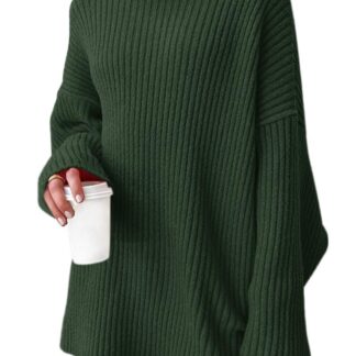 Naiste kõrge kaelusega kampsun, oliiviroheline (S)