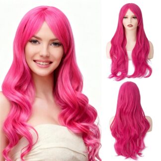 Pikk laineline parukas tukaosaga, roosa (70cm)