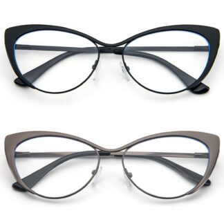 Kassisilma-stiilis lugemisprillid, sinise valguse filtriga (2tk, must-hall, +2.5)