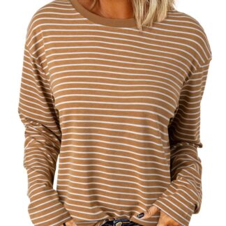 Naiste triibuline pikkade varrukatega särk, kaki (S)