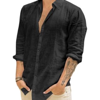 Meeste pikkade varrukatega linane särk, must (XXL)