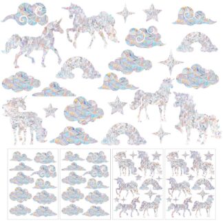 Linnukaitse akna kleebised, pilved ja vikerkaarehobused (4 lehte)