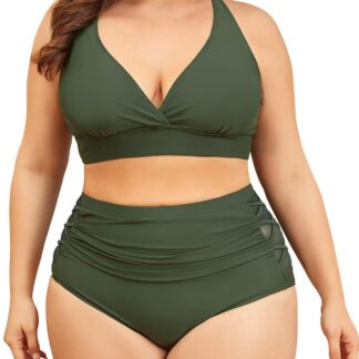 Kõhtu vormiv bikiinikomplekt, oliiviroheline (3XL)