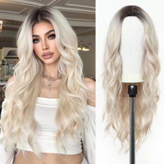 Pikk laineis parukas, plaatinablond