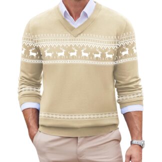 Meeste V-kaelusega jõulukampsun, beež (M)