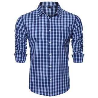 Ruuduline pikkade varrukatega särk, sinine, puuvillane (XL)