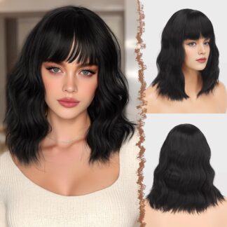 Laineline bob-parukas tukaga, must (35cm)