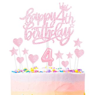 Tordikaunistuste komplekt ja küünal nr 4, roosa, tähtedega