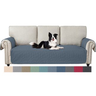 Tepitud veekindel diivanikate, 3-kohaline, sinine/hall, käetugedega