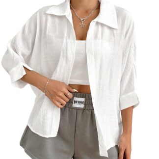 Nööpidega pluus, 3/4 varrukatega, valge (XS)