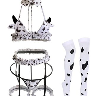 Lehmamustriga cosplay pesukomplekt, valge