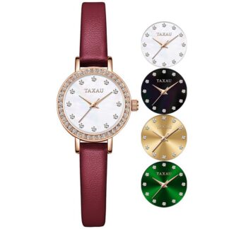 Kivikestega ja nahast rihmaga käekell naistele