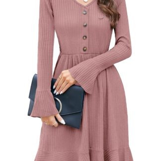 Naiste V-kaelusega kootud kleit, roosa (M)