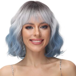 Lühike parukas tukaga hõbedane-sinine