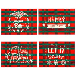 Ruudulised jõuluteemalised lauamatid, punane ja roheline (4tk, 32x45cm)