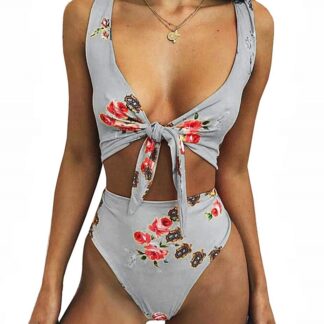 Kõrge pihaga bikiinid, hall lilleline (L)