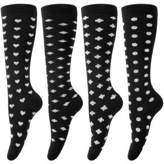 Põlvikud naistele (4 paari), juhuslikult kas valge musta mustriga või must valge mustriga