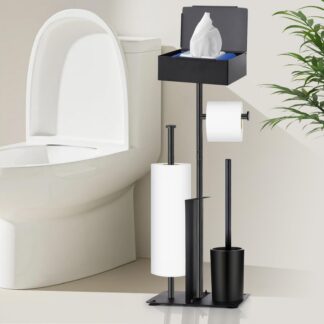 Seisev wc-paberi hoidik ja wc-hari, must