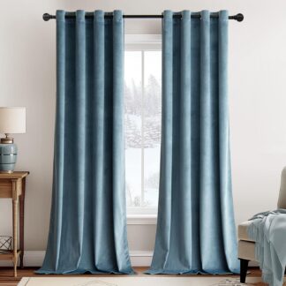 Pimendavad sametkardinad, hallikassinine (2tk, 140x245cm)